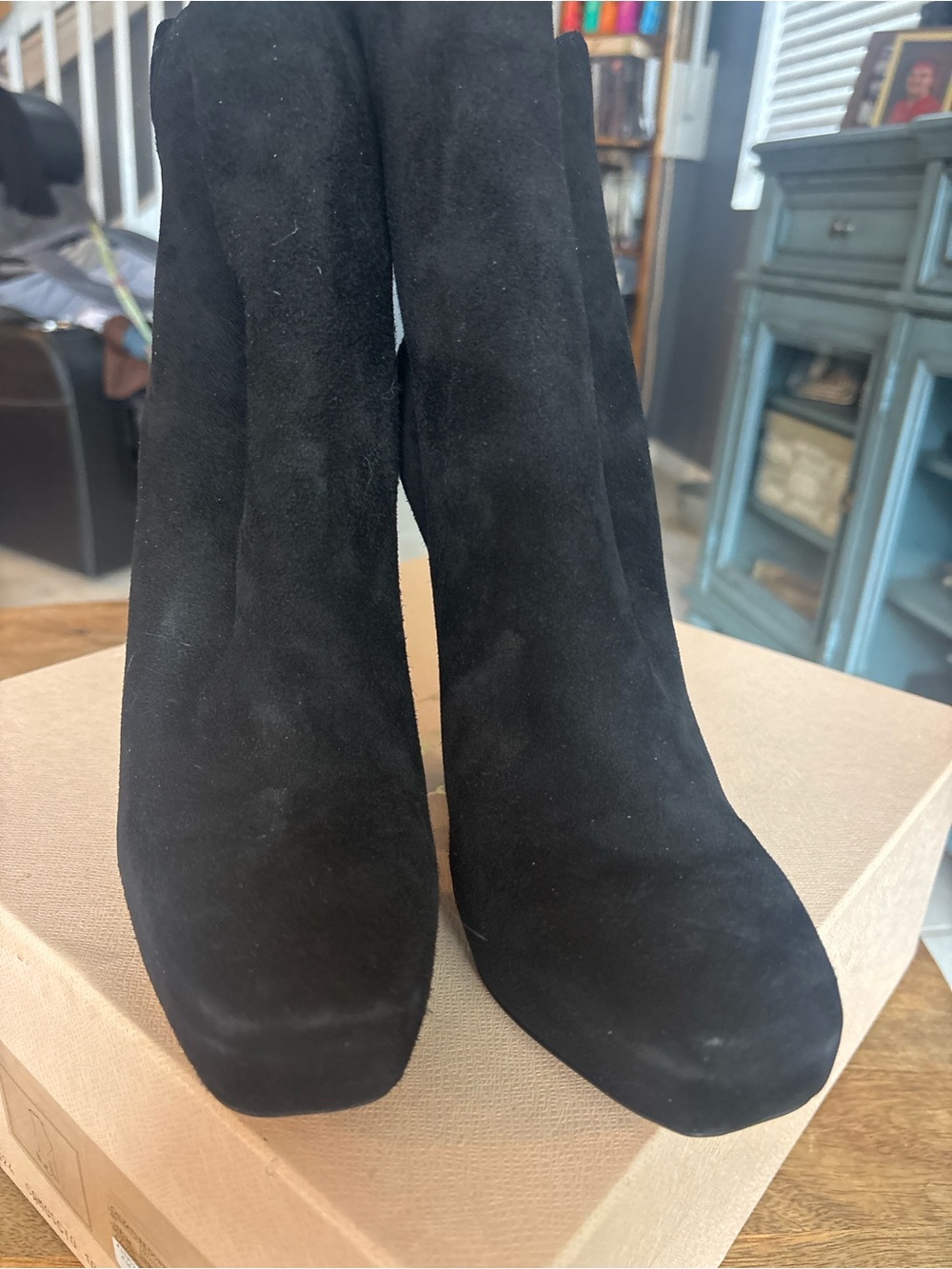 Neiman Marcus Black Suede Ankle Heeled Boots